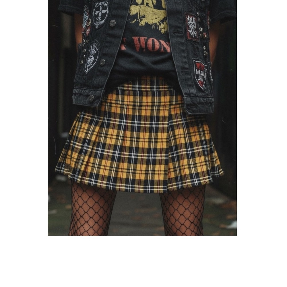 Just Polly Plaid Pleated Mini Skirt Womens Small Yellow Tartan‎ Y2K Preppy